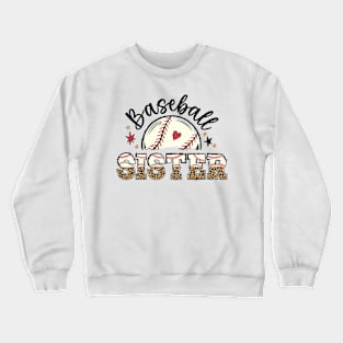 Baseball Sister Leopard Pattern Graphic Gift Crewneck Sweatshirt